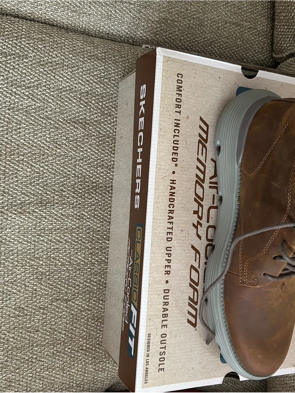 Skechers Men’s Brown Leather Lace-Up Oxfords with Gray Outsole